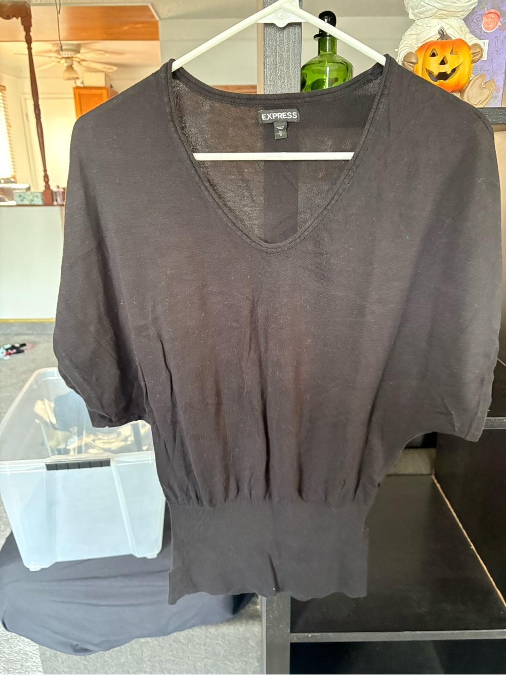 Express Black V-Neck Short Sleeve Pullover Top